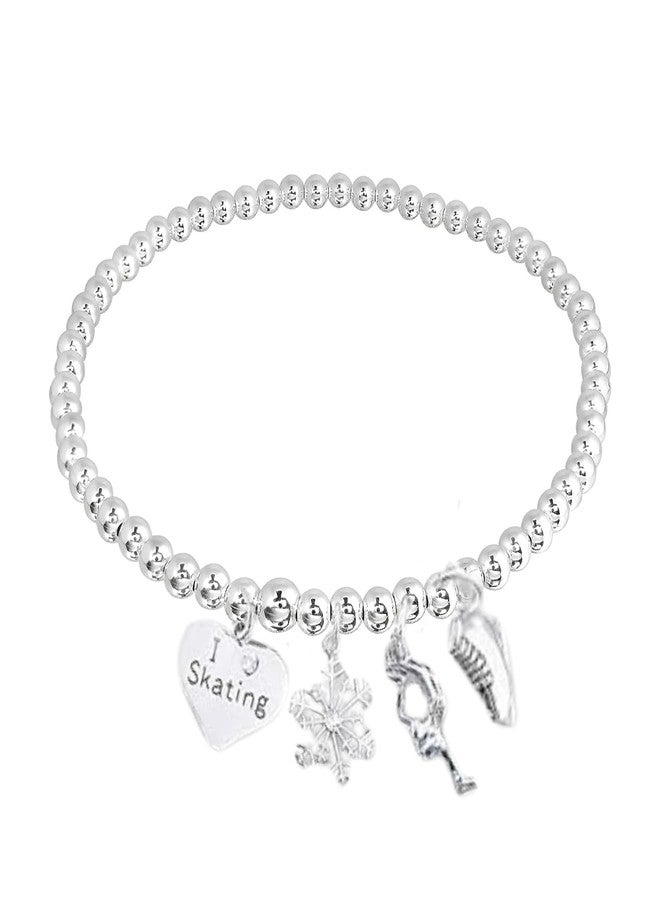 إنفينيتي كوليكشن سوار تزلج على الجليد من الفولاذ المقاوم للصدأ الفضي - سلسلة قابلة للتعديل مع تعليقات "أحب التزلج"، ندفة ثلج، متزلج فني، وحذاء تزلج - هدية لمتزلجي الجليد والمدربين (خرزة) - Image 1