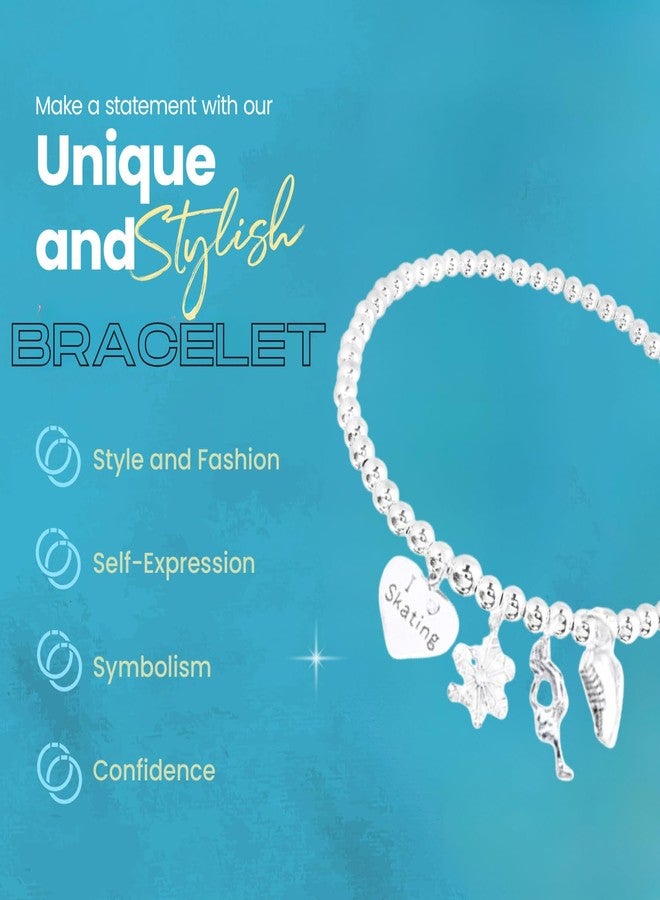 إنفينيتي كوليكشن سوار تزلج على الجليد من الفولاذ المقاوم للصدأ الفضي - سلسلة قابلة للتعديل مع تعليقات "أحب التزلج"، ندفة ثلج، متزلج فني، وحذاء تزلج - هدية لمتزلجي الجليد والمدربين (خرزة) - Image 4