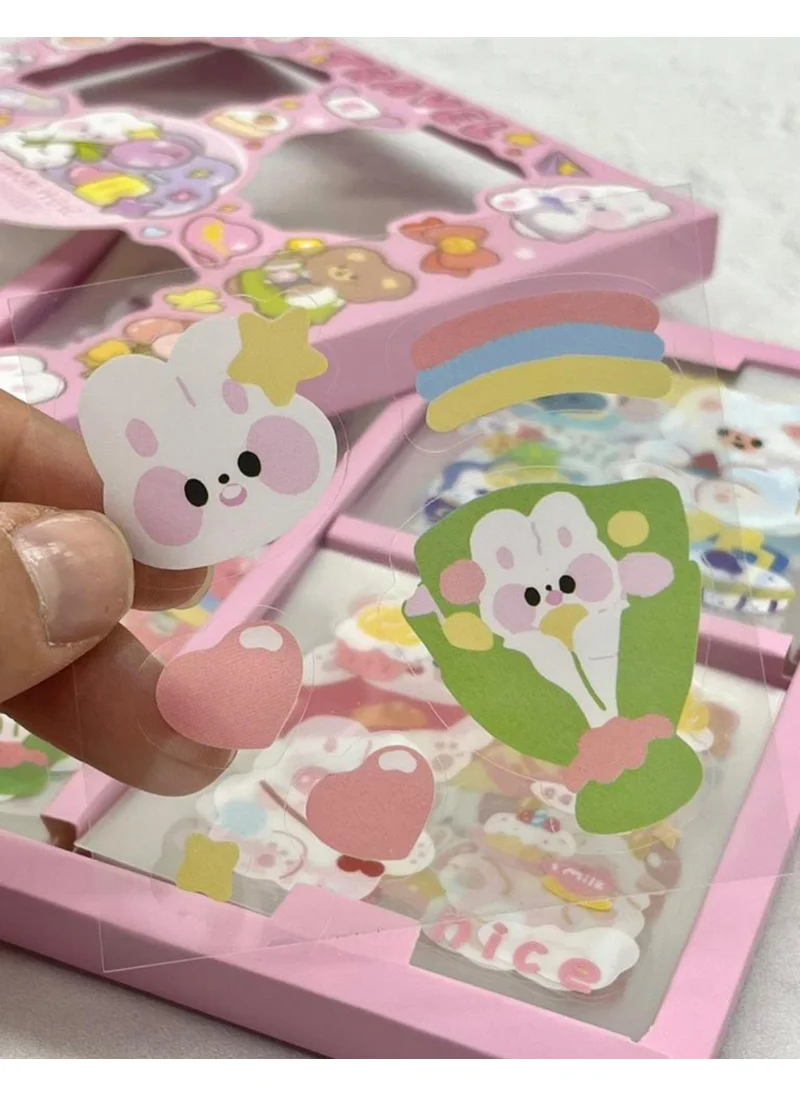 Kağıt Gemi Dükkan Paper Ship Shop Cute Rabbit 4 Section 100 Sheets Pink Box Sticker Set / Bullet Journal / Scrapbook