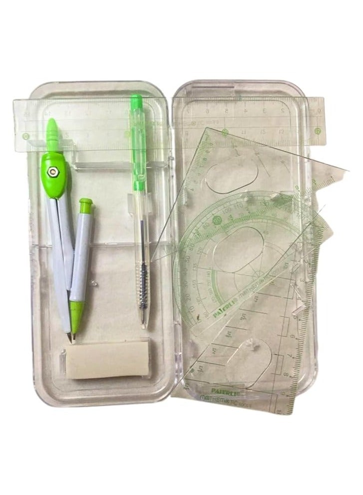 Set of 7 Geometric Compass, Eraser, Mechanical Pencil, Mechanical Pencil, Geometric Shapes Tools for Student and Office, Mathematical Drawing Measurement Stationery, Circle Drawing, (Mint Green) - Image 1