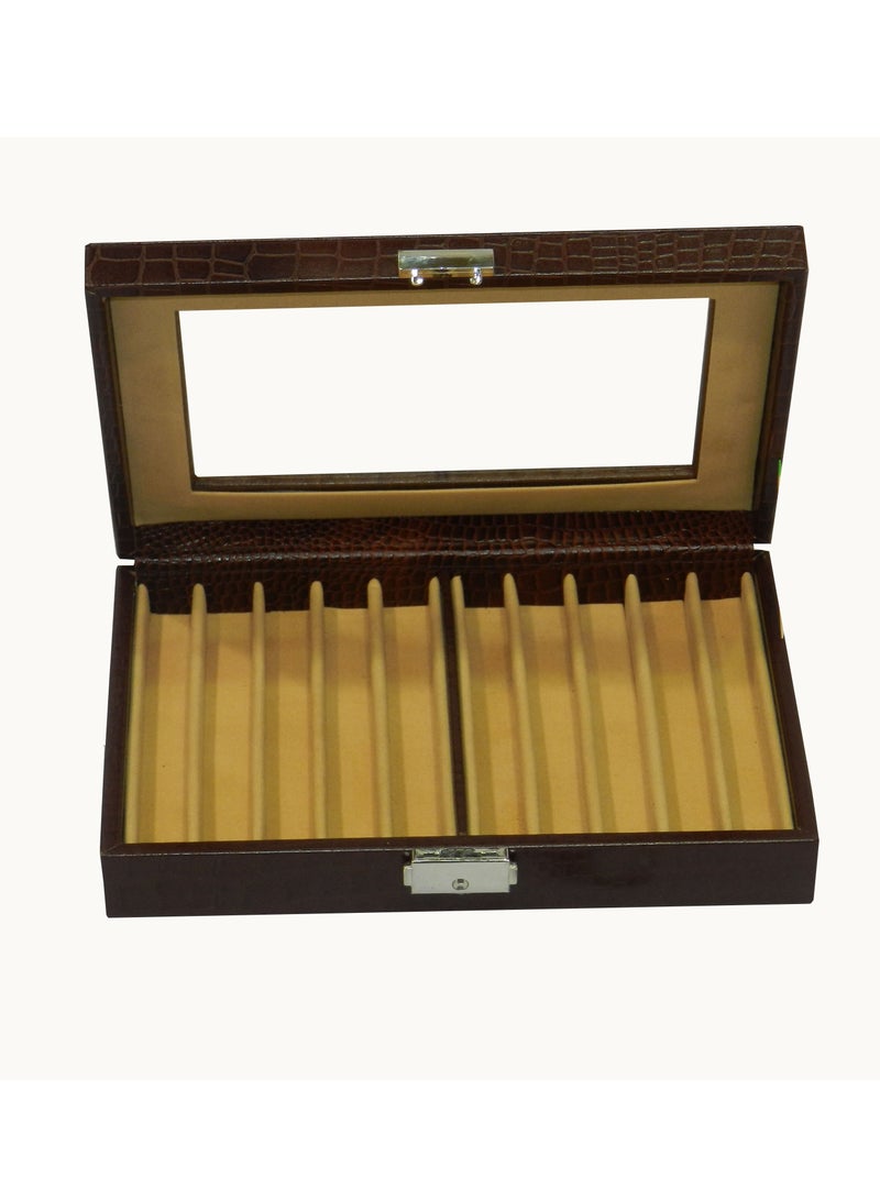 LAVERI LEATHER Laveri 10 Piece Genuine Leather Pen  Case Storage and Fountain Pen , Chain, Braslets Organizer Box with Key Lock - Image 1