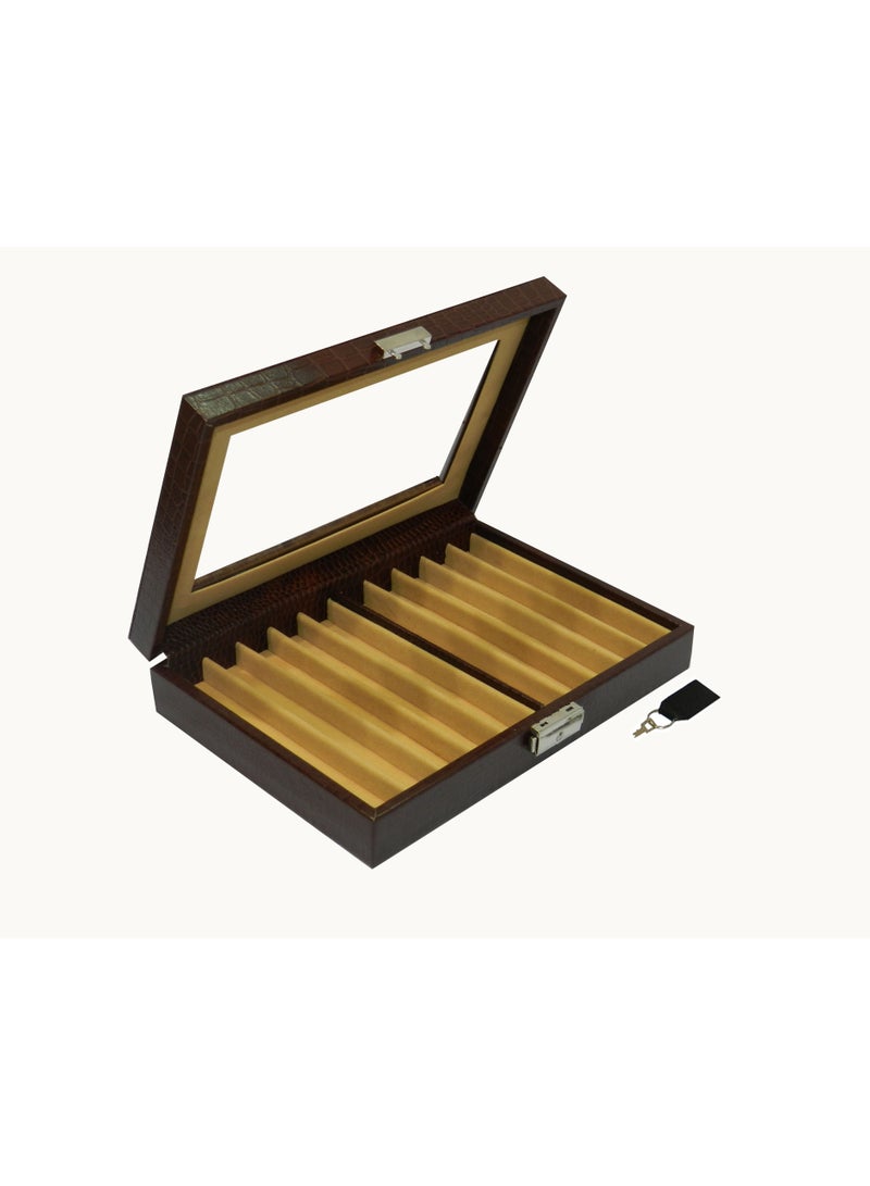 LAVERI LEATHER Laveri 10 Piece Genuine Leather Pen  Case Storage and Fountain Pen , Chain, Braslets Organizer Box with Key Lock - Image 3