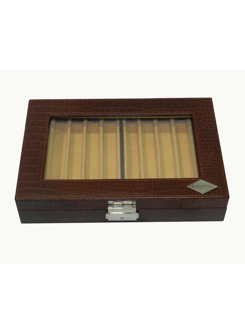 LAVERI LEATHER Laveri 10 Piece Genuine Leather Pen  Case Storage and Fountain Pen , Chain, Braslets Organizer Box with Key Lock - Image 2