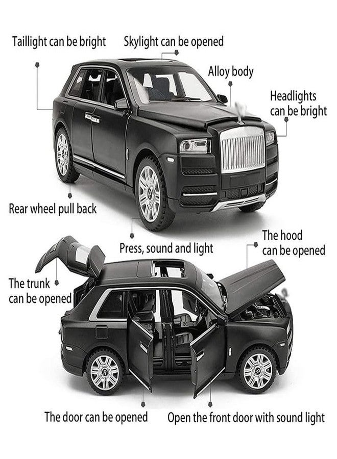 AHBHT Kids Model 1:24 RR Cullinan Die Cast Metal Car Pull Back Action Opening Doors with Realistic Engine Sound Lights Toy Car Gift for Boys - Black - Image 4