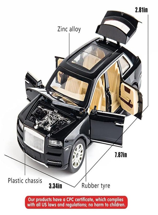 AHBHT Kids Model 1:24 RR Cullinan Die Cast Metal Car Pull Back Action Opening Doors with Realistic Engine Sound Lights Toy Car Gift for Boys - Black - Image 2
