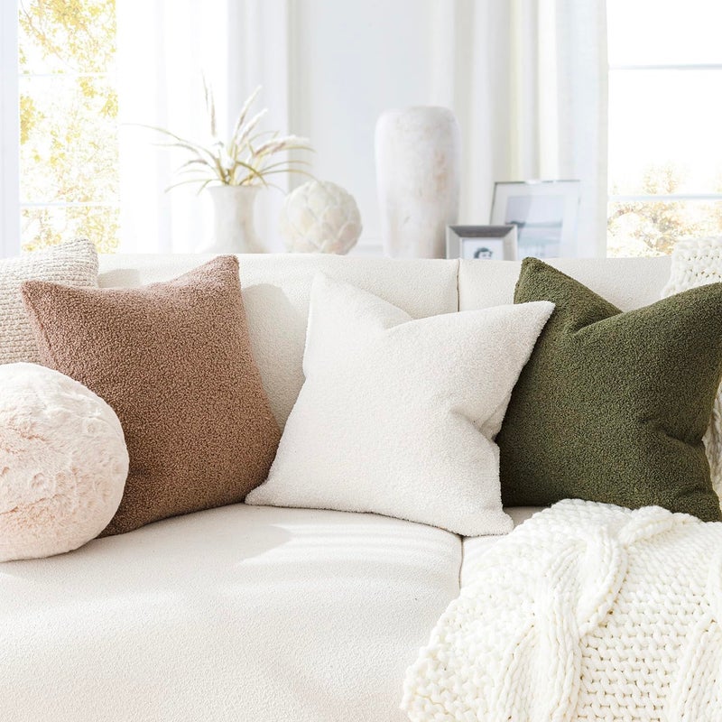 Foindtower Foindtower Pack of 2  Curly Faux Fur Decorative Throw Pillow Covers Soft Neutral Plush Cushion Case with Zipper Cozy Modern Pillowcase for Home Living Room Couch Bed Sofa 20 x 20 Inch  Cream White  - Image 5