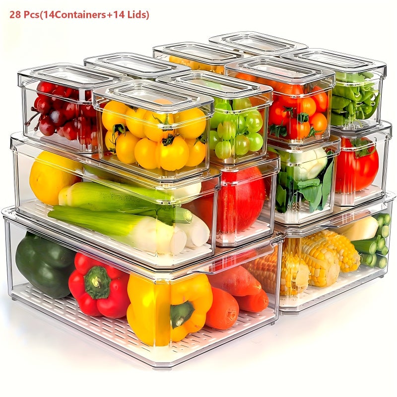 Thelife 28/14pcs Refrigerator Organizer, (14/7 Containers And 14/7 Lids) Perfect for RV Kitchen Food Storage And Organization, Dishwasher Safe, Black, RV Refrigerator Parts! - Image 5