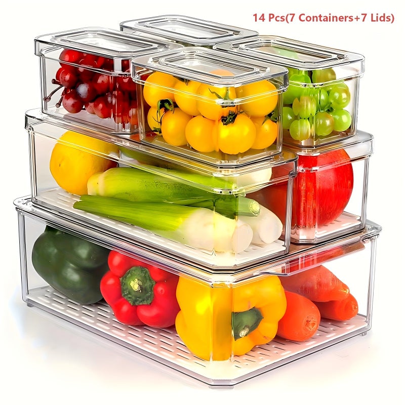 Thelife 28/14pcs Refrigerator Organizer, (14/7 Containers And 14/7 Lids) Perfect for RV Kitchen Food Storage And Organization, Dishwasher Safe, Black, RV Refrigerator Parts! - Image 1
