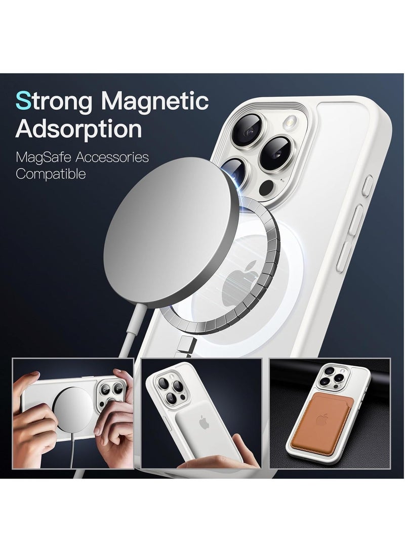 Magnetic Case for iPhone 15 Pro 6.1-Inch Compatible with MagSafe, Translucent Matte Back Slim Shockproof Phone Cover (White) - Image 3