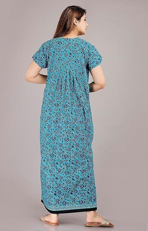 YUKATA Nighty for Women Cotton Printed Maxi Gown Ankle Length Nighty Night Dress Gown for Women Maxi - Free Size (Pack of 2) (Free Size, Blue&Red) - Image 5