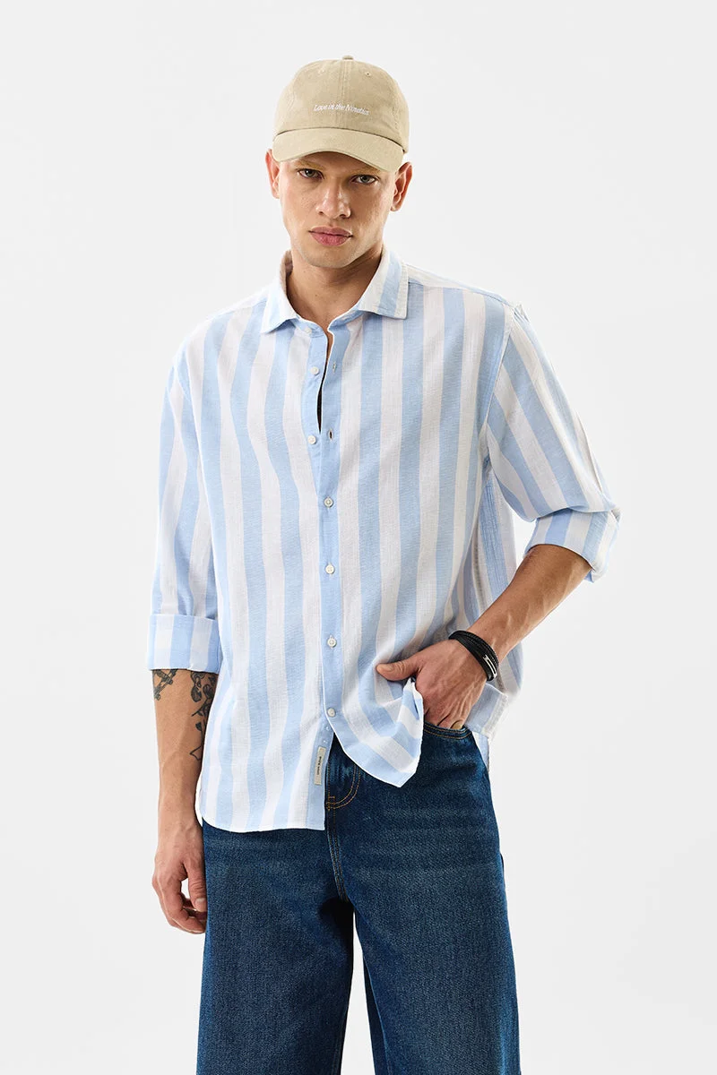 SNITCH قميص مخطط بقصة عادية من مزيج الكتان