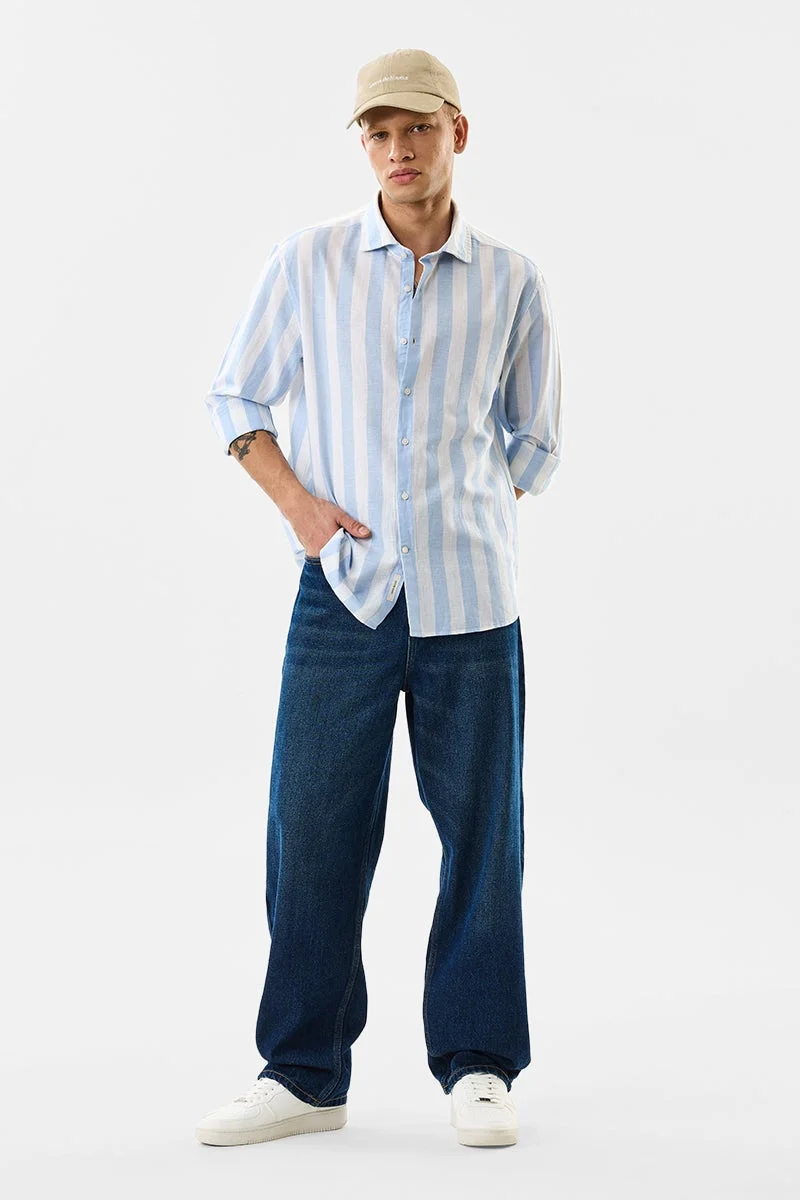 سنيتش قميص مخطط بقصة عادية من مزيج الكتان