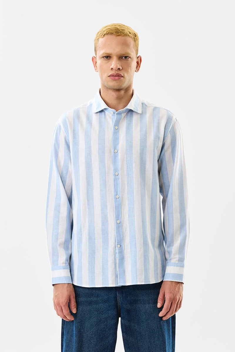 SNITCH Linen Blend Regular Fit Stripes Shirt