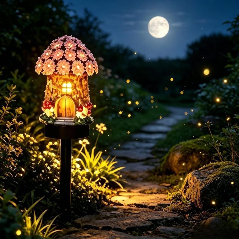 Solar Garden Light: 1 Pink Mushroom Fairy House Design - Wirefree Solar Power Dusk-to-Dawn Automation Weatherproof Outdoor Decor for Garden Pathway Patio Flower Bed - Image 4