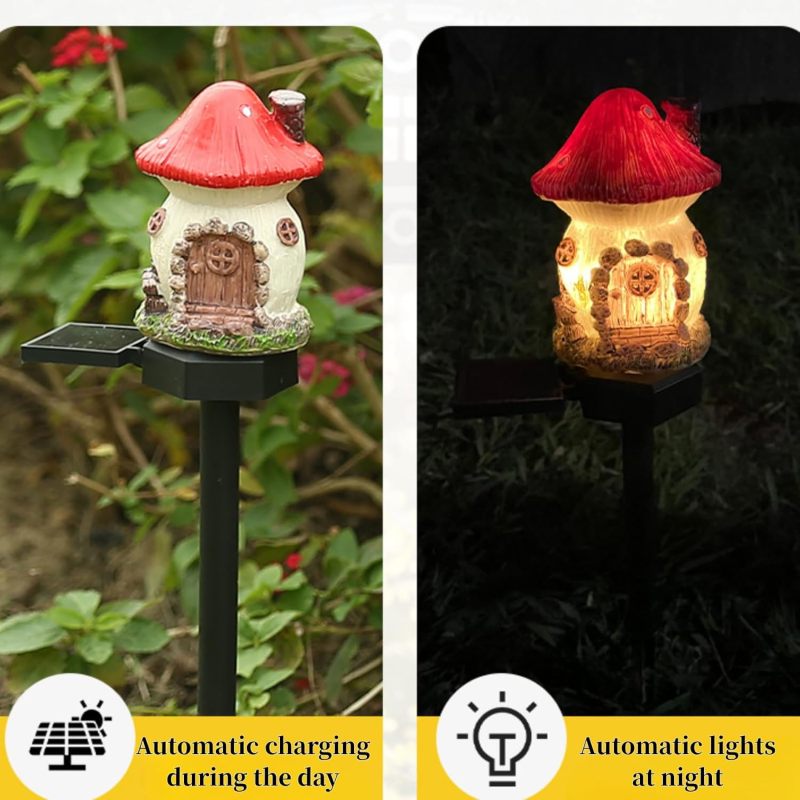 Solar Garden Light: 1 Pink Mushroom Fairy House Design - Wirefree Solar Power Dusk-to-Dawn Automation Weatherproof Outdoor Decor for Garden Pathway Patio Flower Bed - Image 5