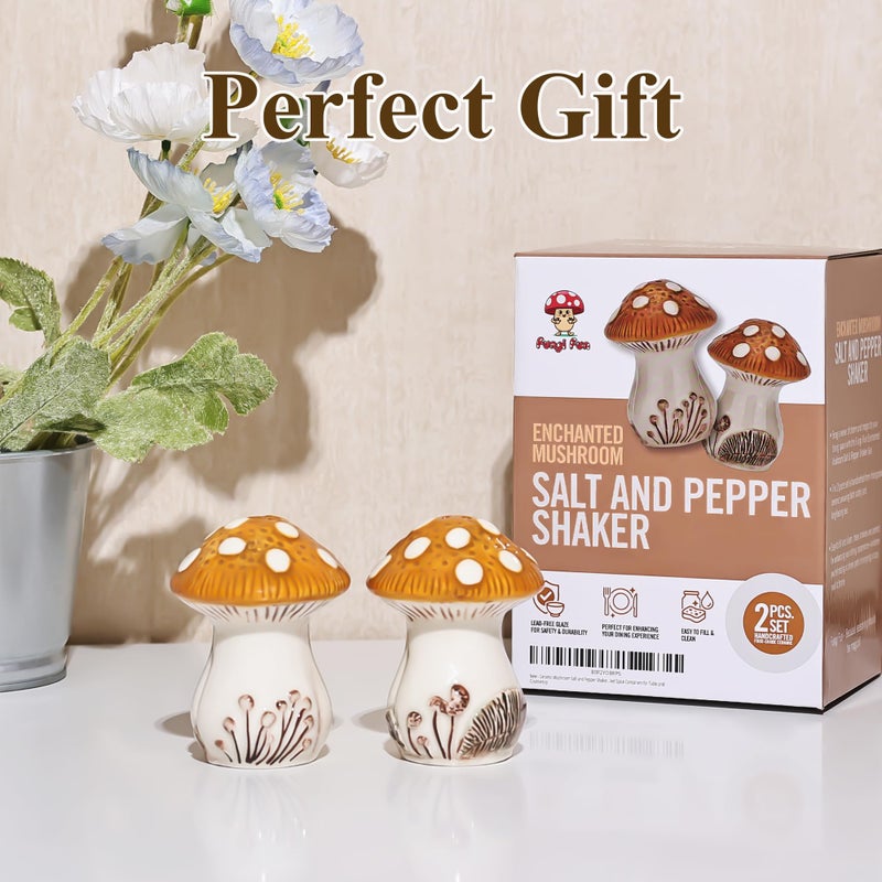 Fungi Fun Ceramic Mushroom Salt and Pepper Shakers Set â€“ Cute and Decorative Salt and Pepper Shakers for Mushroom Kitchen Decor, Unique Hand-Painted Spice Containers for Table or Countertop - Image 5