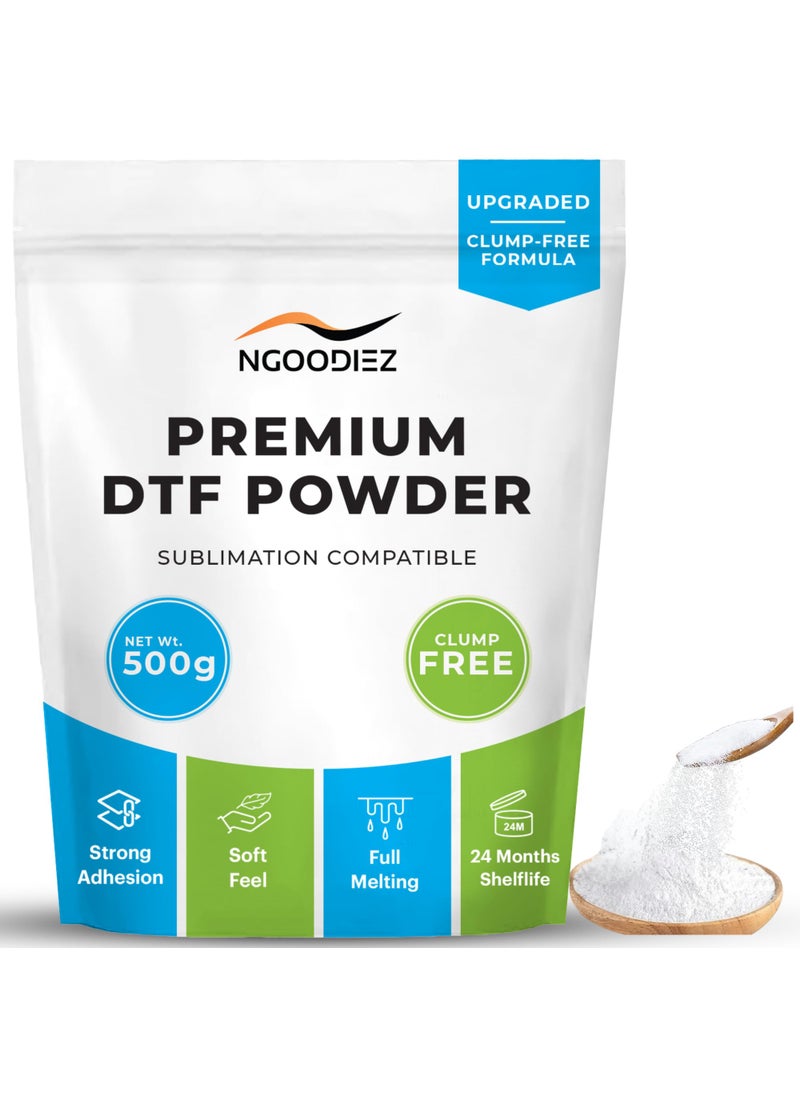 NGOODIEZ DTF Powder  Full Melting Clump Free DTF Transfer Powder  Soft Feel DTF Powder and Transfer Film with Strong Ink Adhesion  White DTF Powder for Sublimation 500g  176oz 