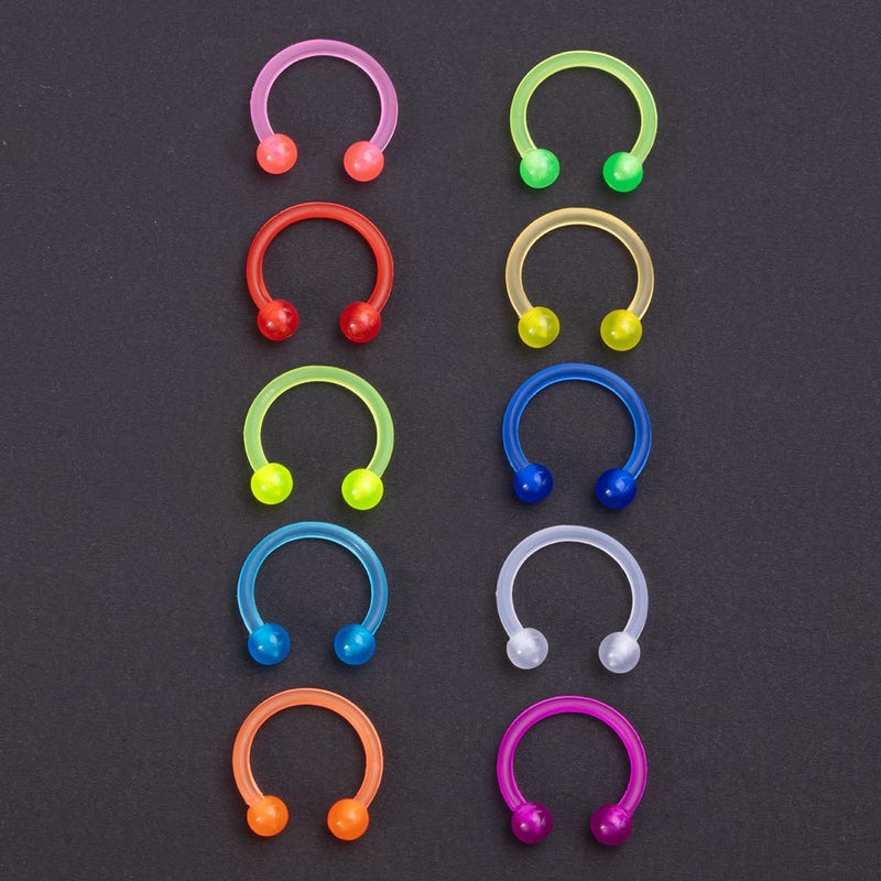 POYAMUSE Glow in the Dark Neon Colored Horseshoe Circular Barbell Piercing Ring - Nose Septum Eyebrow Lip Rings Septum Retainer for Women Piercing Jewelry-10pcs - Image 4