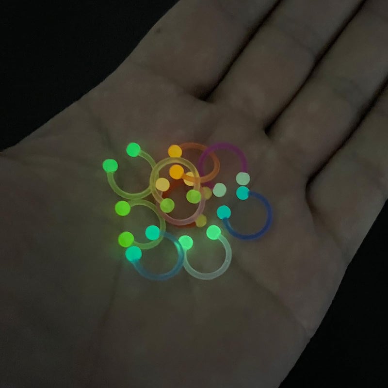 POYAMUSE Glow in the Dark Neon Colored Horseshoe Circular Barbell Piercing Ring - Nose Septum Eyebrow Lip Rings Septum Retainer for Women Piercing Jewelry-10pcs - Image 2