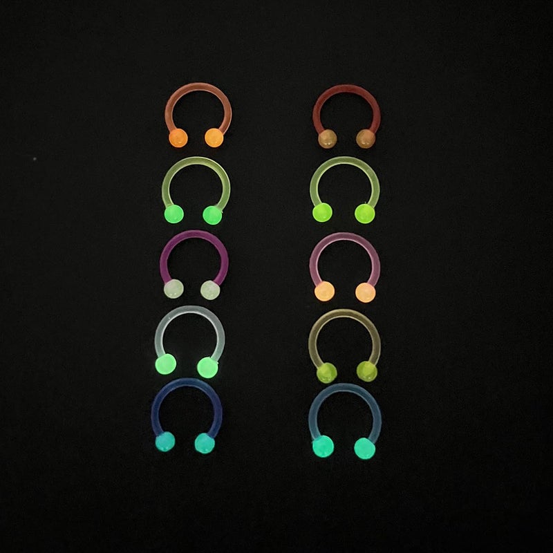POYAMUSE Glow in the Dark Neon Colored Horseshoe Circular Barbell Piercing Ring - Nose Septum Eyebrow Lip Rings Septum Retainer for Women Piercing Jewelry-10pcs - Image 5