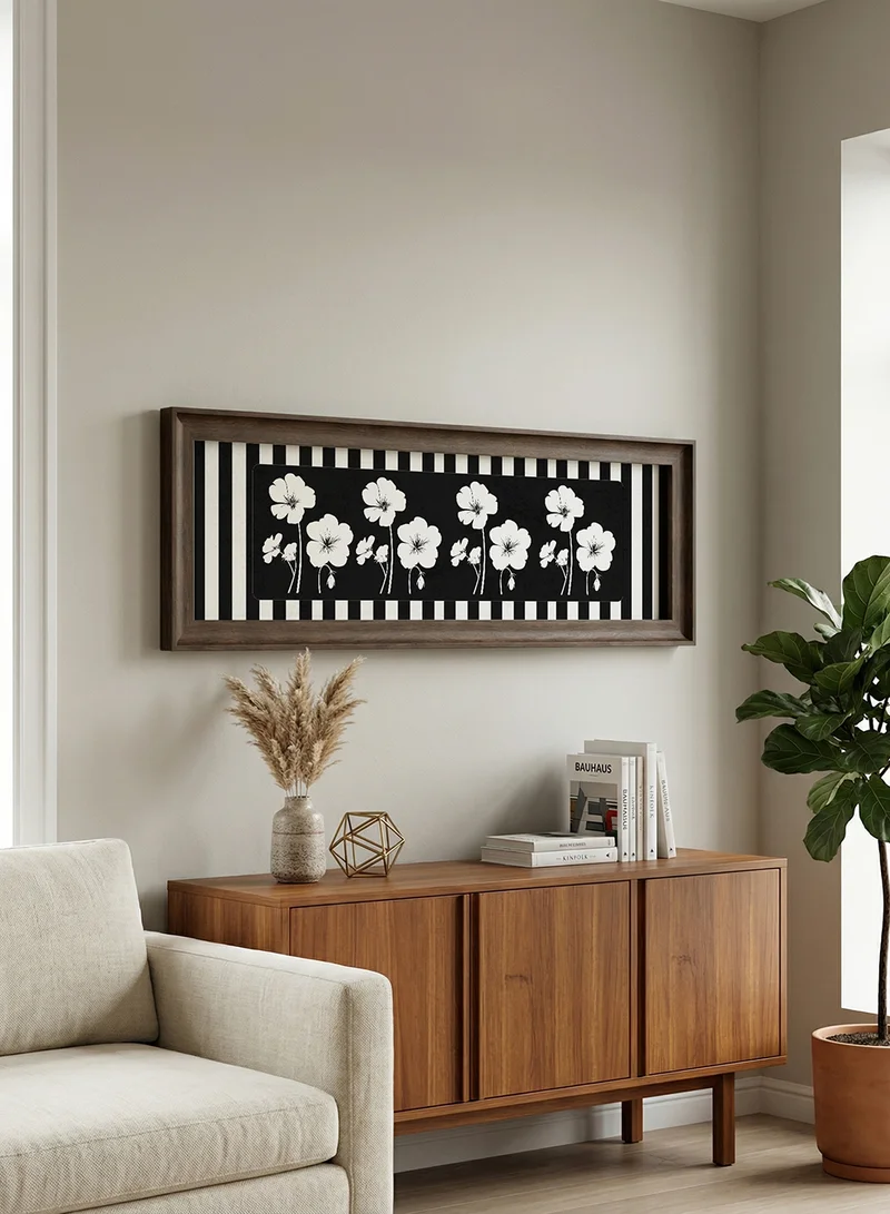 Lowha Canvas Wall Art Stretched Over Wooden Frame with Vintage Brown Floating Frame and Flowers Design