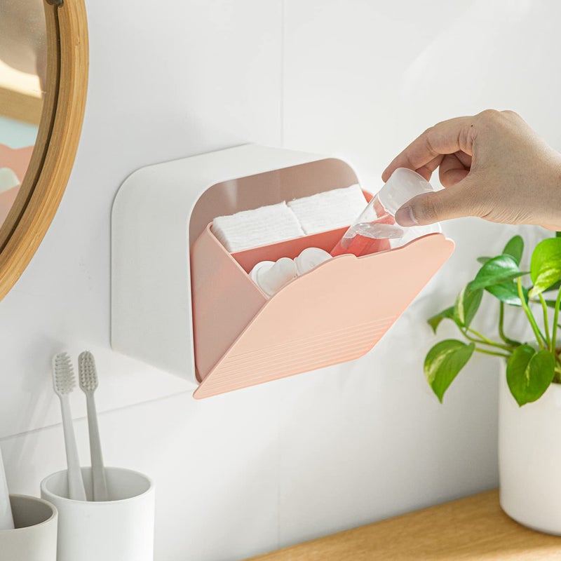 MORNITE Wall Organizer Box Jar, Bathroom Vanity Storage Canister Holder for Cotton Swabs,Balls,Makeup Pads,Sponges,Bath Salts,Sanitary Napkins, Kitchen Office Bedroom Washroom,Pink - Image 2