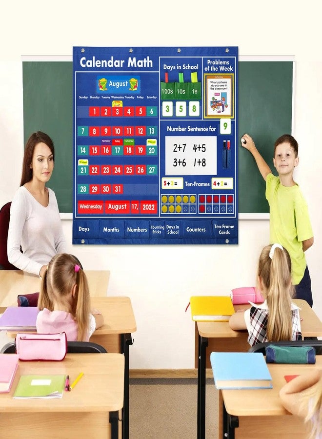 BOHEMIABY Circle Time Learning Center Classroom Pocket Chart Preschool, Educational Pocket Chart Teaching Materials, Learning Calendar Weather Counting Letter Color Shape (Math Classroom Pocket Chart) - Image 5