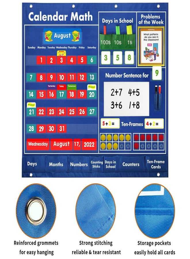 BOHEMIABY Circle Time Learning Center Classroom Pocket Chart Preschool, Educational Pocket Chart Teaching Materials, Learning Calendar Weather Counting Letter Color Shape (Math Classroom Pocket Chart) - Image 3