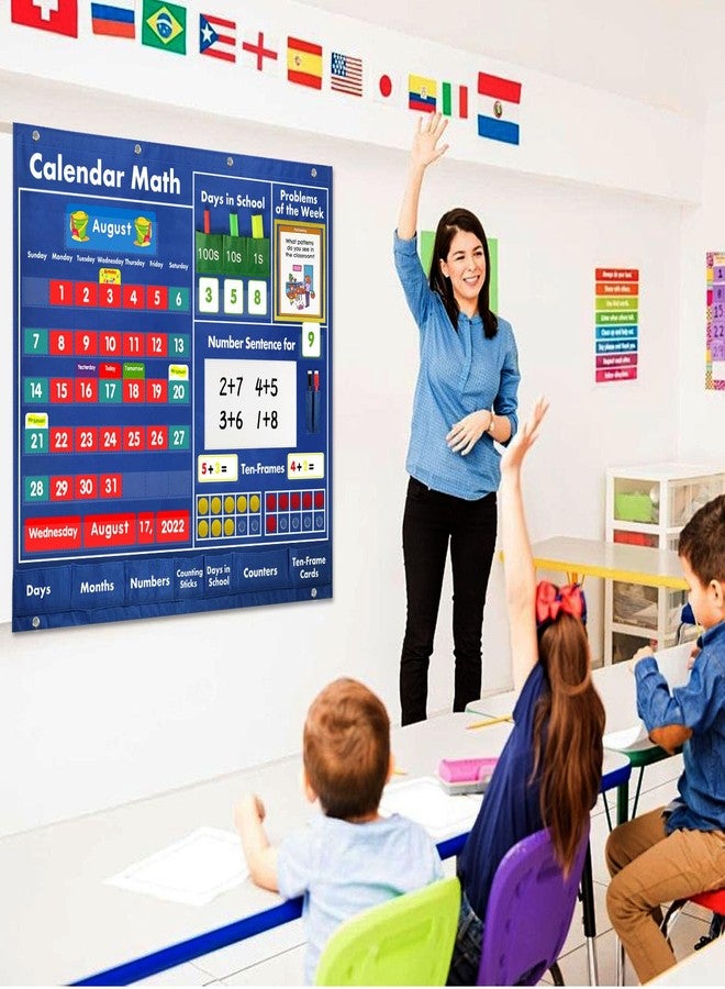 BOHEMIABY Circle Time Learning Center Classroom Pocket Chart Preschool, Educational Pocket Chart Teaching Materials, Learning Calendar Weather Counting Letter Color Shape (Math Classroom Pocket Chart) - Image 2