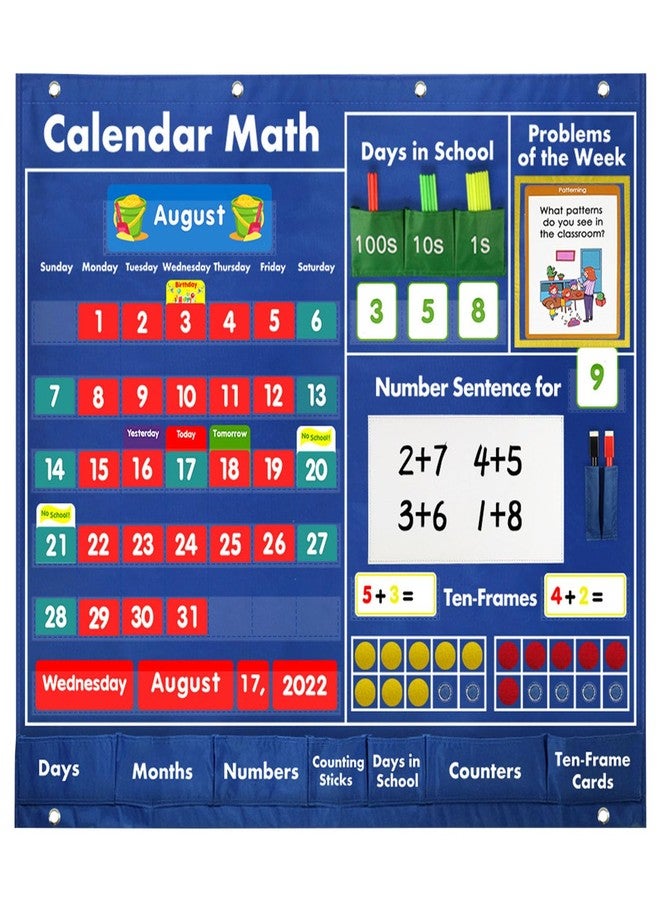 BOHEMIABY Circle Time Learning Center Classroom Pocket Chart Preschool, Educational Pocket Chart Teaching Materials, Learning Calendar Weather Counting Letter Color Shape (Math Classroom Pocket Chart) - Image 1