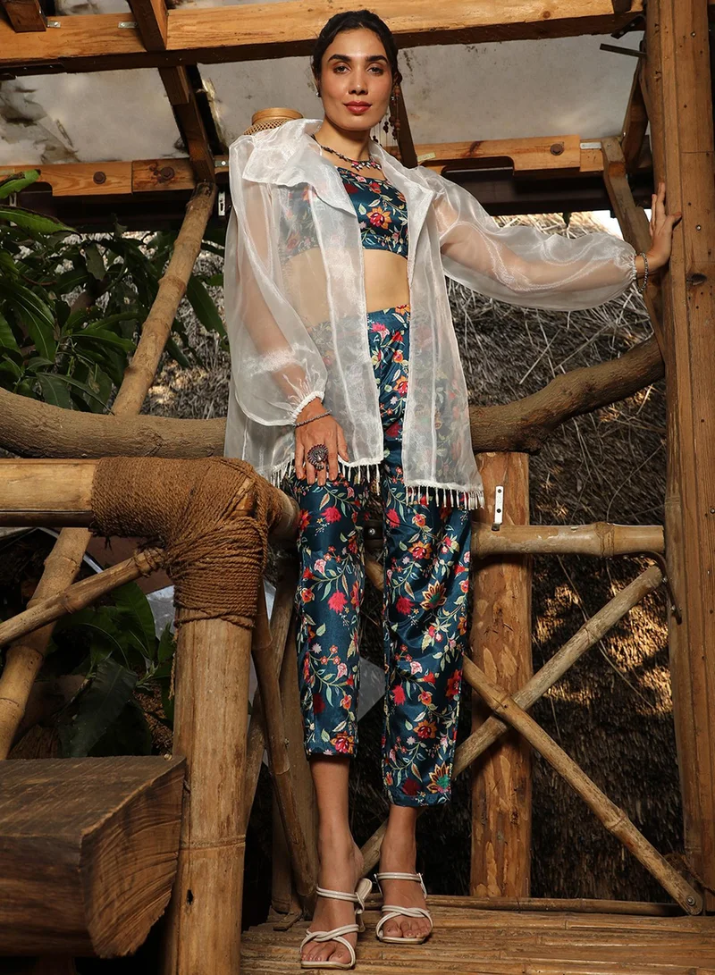  قصة Women's Teal Green Indie Flora Co-Ord Set