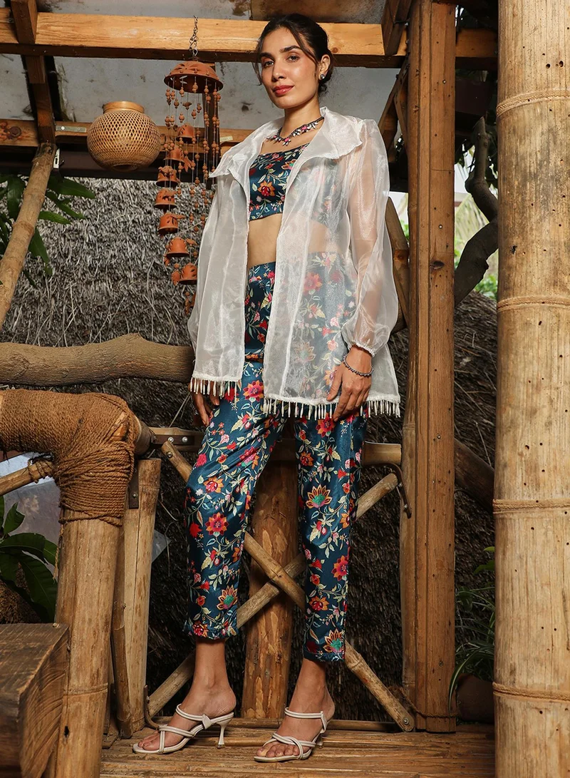  قصة Women's Teal Green Indie Flora Co-Ord Set
