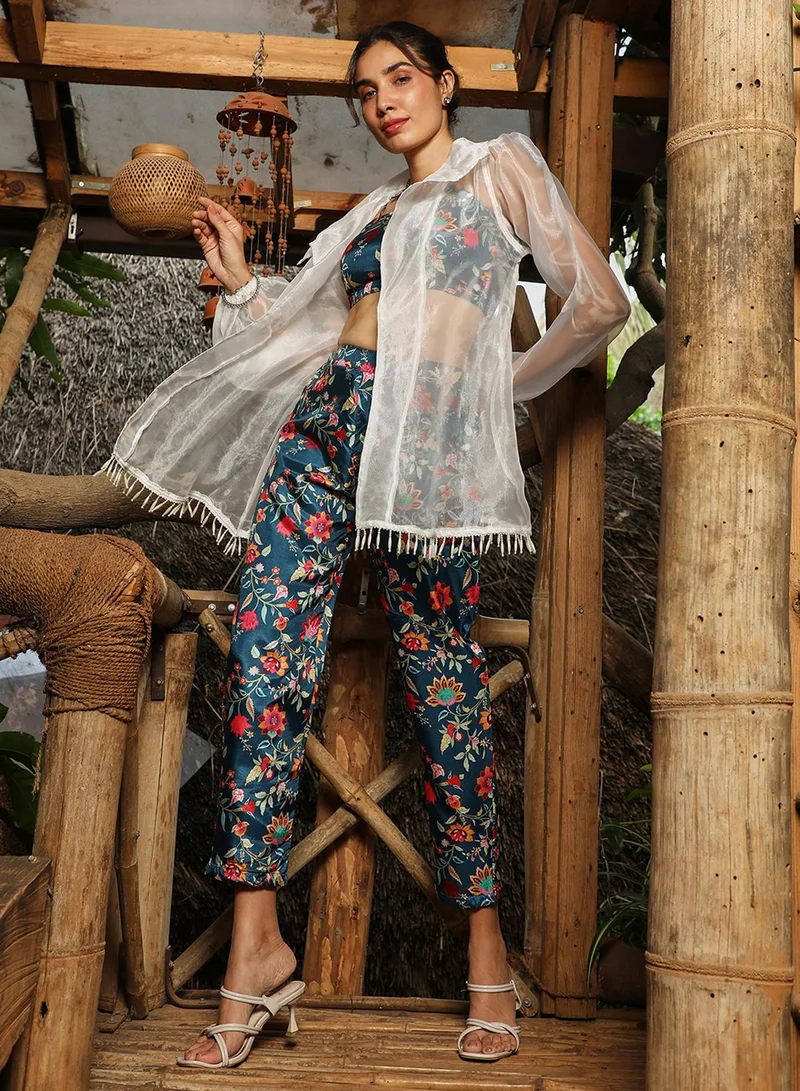  قصة Women's Teal Green Indie Flora Co-Ord Set