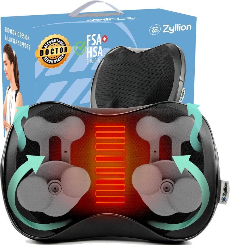 Zyllion Zyllion Shiatsu Back and Neck Massager with Heat FSA HSA Eligible 3D Kneading 8Node Electric Deep Tissue Massage Pillow for Muscle Pain Relief Arthritis Sciatica on Shoulder Leg Foot ZMA25