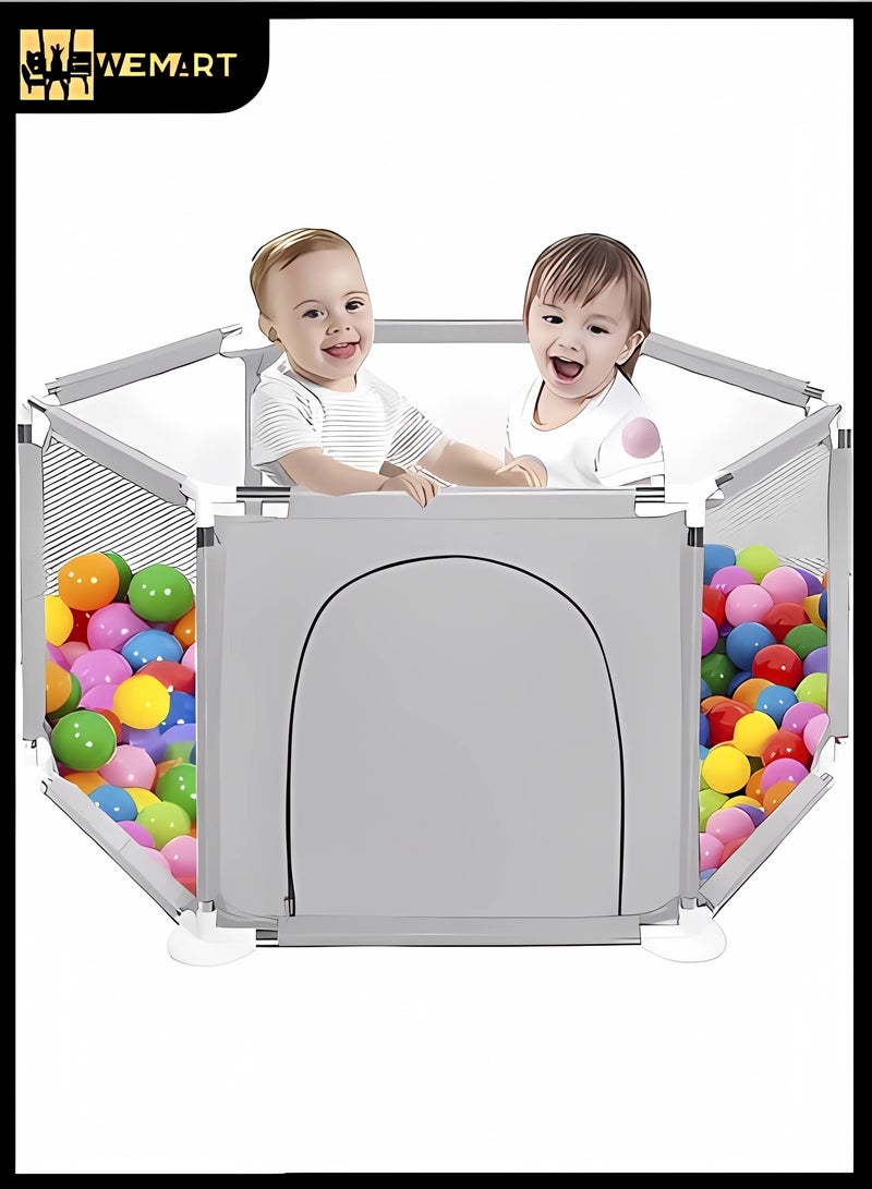 WEMART Children's Play Fence,Baby Fence,Oversized Event Center Indoor and Outdoor Large Gaming Fence with Non-Slip Base,Sturdy Security Fence and Ultra-Soft and Breathable Mesh (Gray) - Image 1