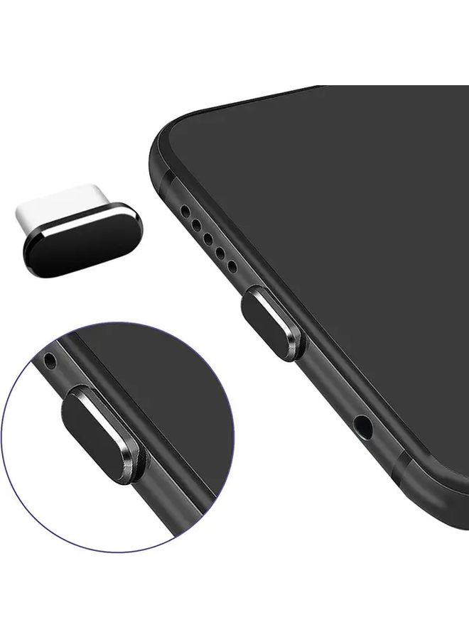 Black Aluminum Alloy Charging Port Dust Plug With Cleaning Brush - Image 5