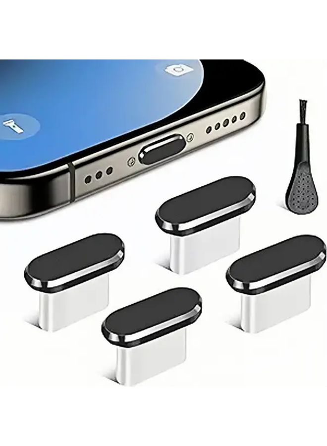 Black Aluminum Alloy Charging Port Dust Plug With Cleaning Brush - Image 1