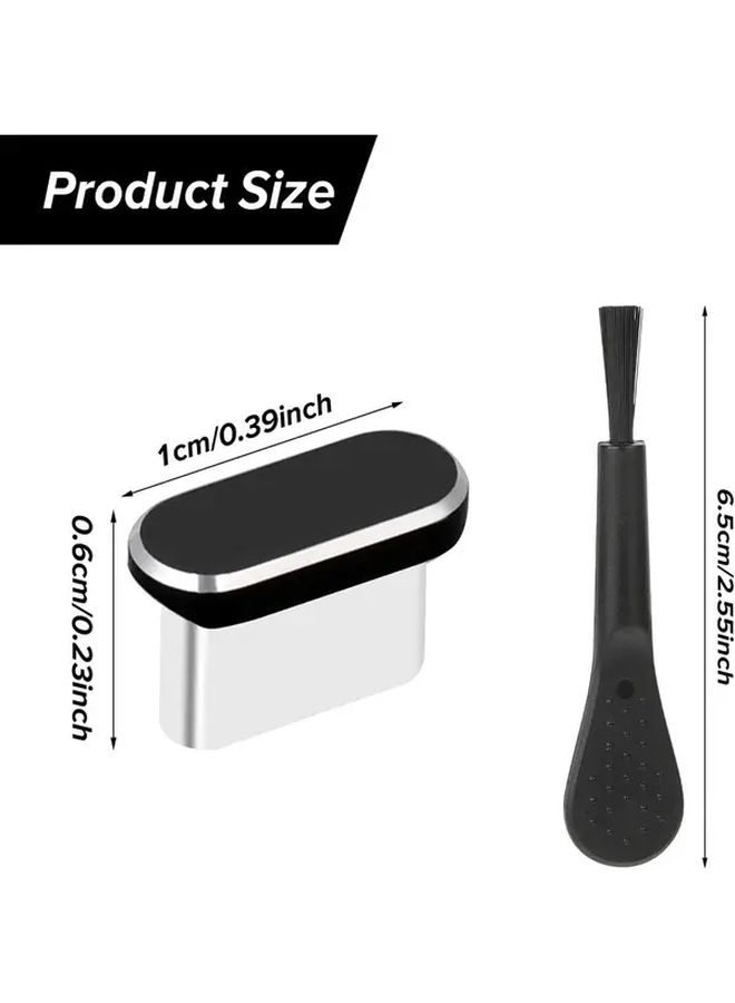 Black Aluminum Alloy Charging Port Dust Plug With Cleaning Brush - Image 2