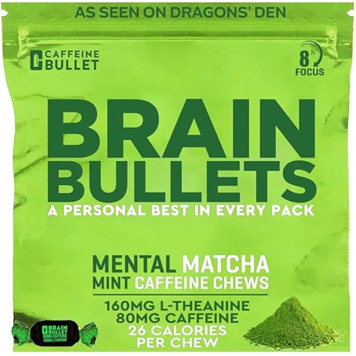Caffeine Bullet 80 ملغ كافيين و 160 ملغ L-ثيانين حلوى تعزيز التركيز (4 حصص) - مجموعة نوتروبيك مدعومة بالعلوم العصبية، دعم الذكاء والقدرة المعرفية | نكهة النعناع ماتشا - Image 1