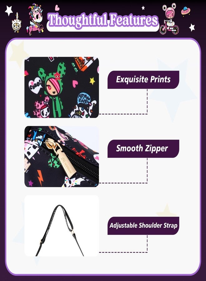 Tokidoki حقيبة توكيدوكي يونيكورن نايلون عبر الجسم حقيبة كرتونية للنساء حقيبة هاتف محفظة هدية بطاقة ائتمان للنساء والفتيات (يكس-أسود) - Image 5