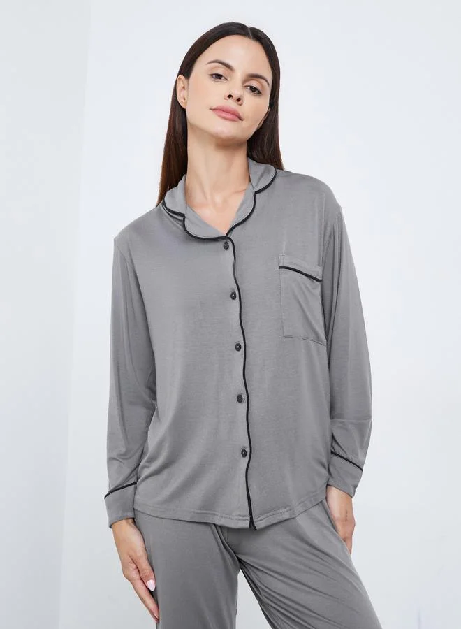 ستايلي طقم بيجاما من بنطال وبلوزة محزوزة مع أزرار غلق