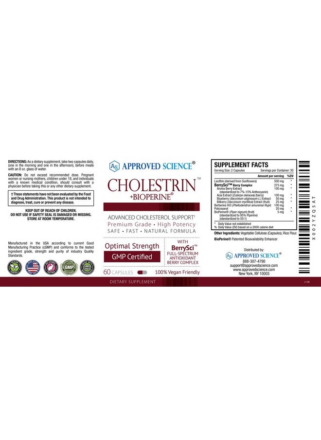 ® Cholestrin Cholesterol Supplement Support Cholesterol Levels Rich In Antioxidants With Lecithin Berberine Hcl Baca Sci™ Berry Complex 60 Capsules Made In Usa