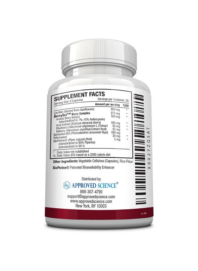 ® Cholestrin Cholesterol Supplement Support Cholesterol Levels Rich In Antioxidants With Lecithin Berberine Hcl Baca Sci™ Berry Complex 60 Capsules Made In Usa
