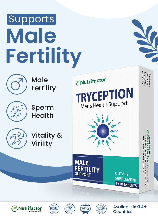 Nutrifactor - Tryception | Male Conception and Testosterone Booster Supplement | 20 Essential Nutrients with Maca Root, L-Carnitine, Zinc, and Selenium - 30 Tablets - Image 1