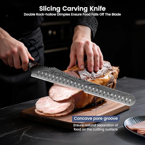 SYOKAMI Brisket Slicing Knife Set, Carving and Boning Knife for Meat & Turkey Cutting, Japanese Style High Carbon Steel Kitchen Knives Set For Home & BBQ, Wood Ergonomic Full Tang Handle, Gift for Mom - Image 3