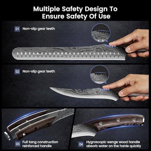 SYOKAMI Brisket Slicing Knife Set, Carving and Boning Knife for Meat & Turkey Cutting, Japanese Style High Carbon Steel Kitchen Knives Set For Home & BBQ, Wood Ergonomic Full Tang Handle, Gift for Mom - Image 5