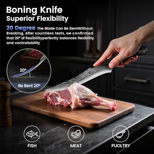 SYOKAMI Brisket Slicing Knife Set, Carving and Boning Knife for Meat & Turkey Cutting, Japanese Style High Carbon Steel Kitchen Knives Set For Home & BBQ, Wood Ergonomic Full Tang Handle, Gift for Mom - Image 4