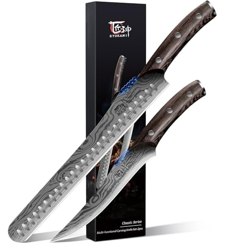 SYOKAMI Brisket Slicing Knife Set, Carving and Boning Knife for Meat & Turkey Cutting, Japanese Style High Carbon Steel Kitchen Knives Set For Home & BBQ, Wood Ergonomic Full Tang Handle, Gift for Mom - Image 1