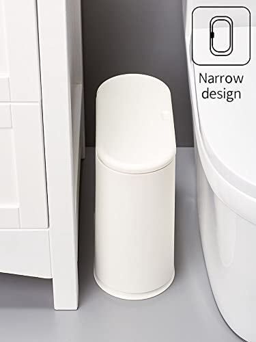 Baosia White Slim Rectangular Plastic Trash Can with Press Type Lid,12 Liter / 3.2 Gallon Narrow Trash Bin with Pop-up Lid for Toilet,Bedroom,Bathroom,Office,Kitchen,Powder Room - Image 5