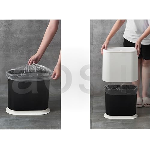 Baosia White Slim Rectangular Plastic Trash Can with Press Type Lid,12 Liter / 3.2 Gallon Narrow Trash Bin with Pop-up Lid for Toilet,Bedroom,Bathroom,Office,Kitchen,Powder Room - Image 3